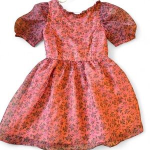 Lost + Wander Floral Puff Sleeve Babydoll Tulle Scoop Back Mini Dress Size Small